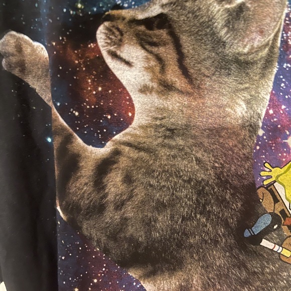 Nickelodeon Spongebob Squarepants & Patrick On A Cat in a Galaxy XL Mens T-shirt - Picture 4 of 7